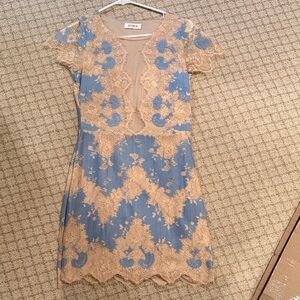 Storia Blue and Tan Lace Mini Dress